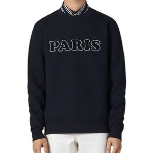 Sandro Men's Crewneck Sweater in Dark Blue with 'Paris' Design